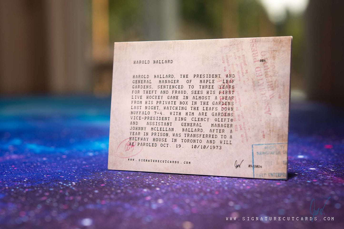 Harold E. Ballard Toronto Maple Leafs AP Wirephoto Signature Cut Card