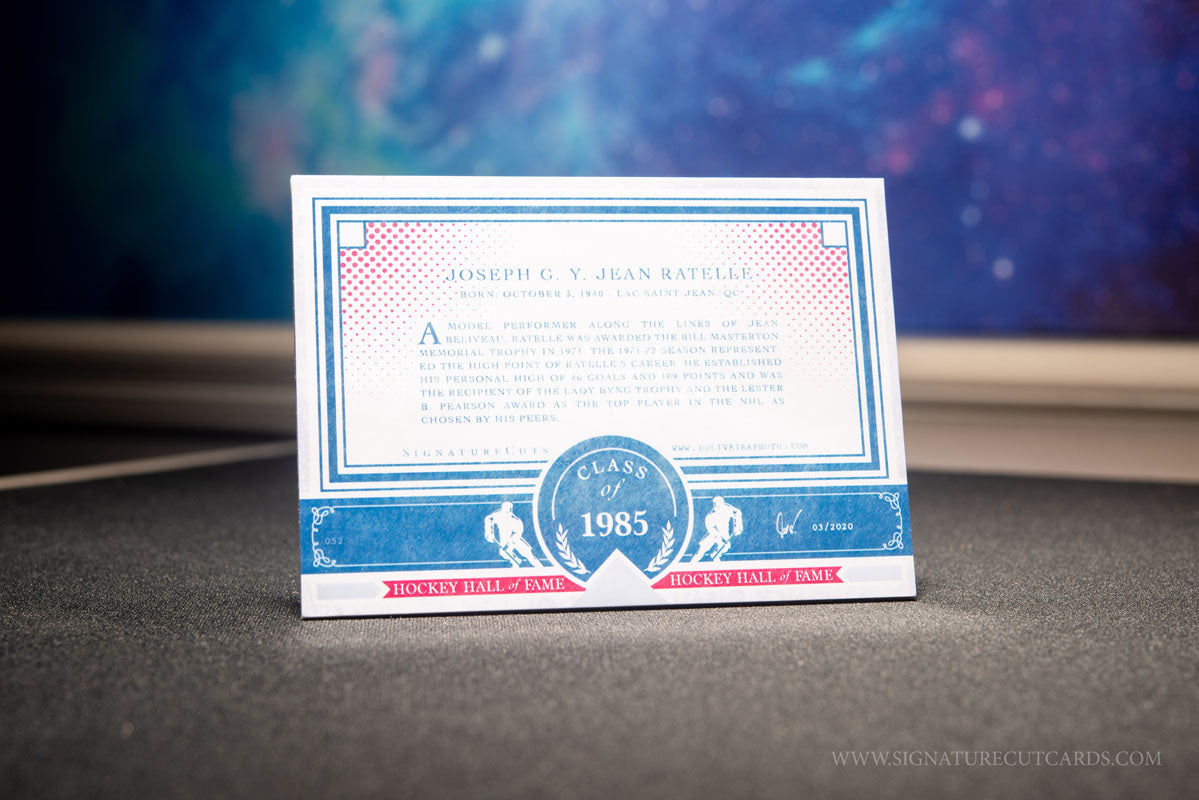 Jean Ratelle New York Rangers HHOF Class of Signature Cut Card