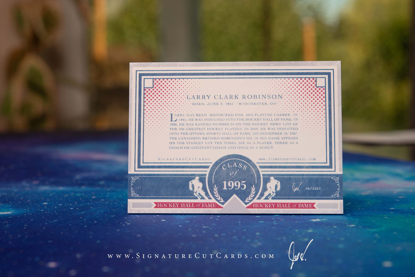 Larry Robinson Montreal Canadiens HHOF Class of Signature Cut Card