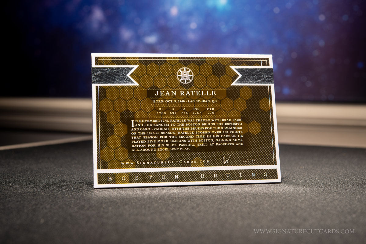 Jean Ratelle Boston Bruins Expansion Era Signature Cut Card