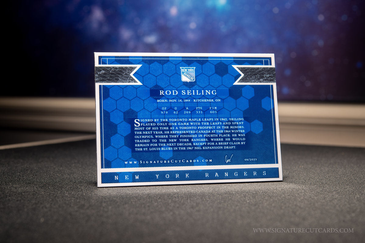 Rod Seiling New York Rangers Expansion Era Signature Cut Card