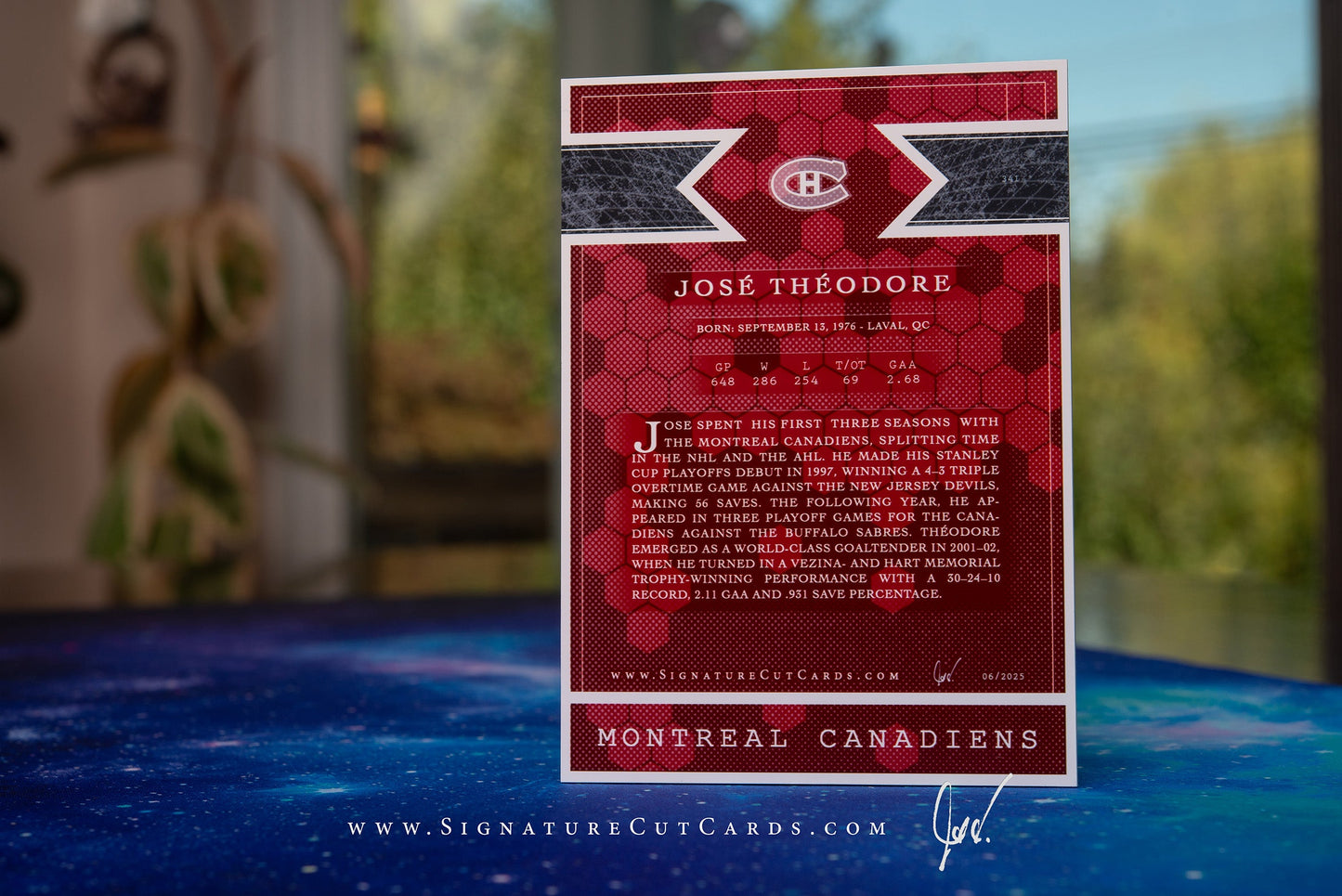 Jose Theodore Montreal Canadiens Expansion Era Signature Cut Card *Large