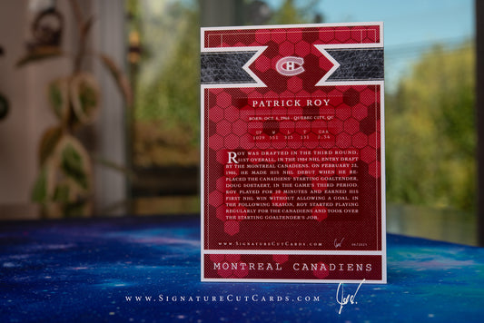 Patrick Roy Montreal Canadiens Signature Cut Card Back