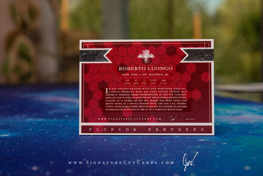 Robert Luongo Florida Panthers Signature Cut Card Back