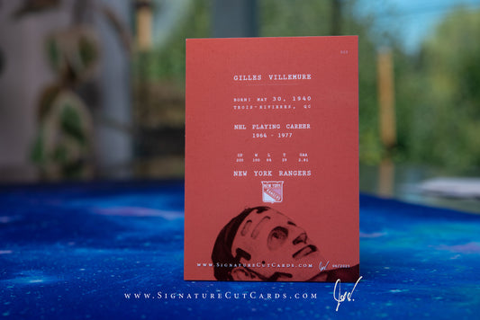 Gilles Villemure New York Rangers Signature Cut Card Back