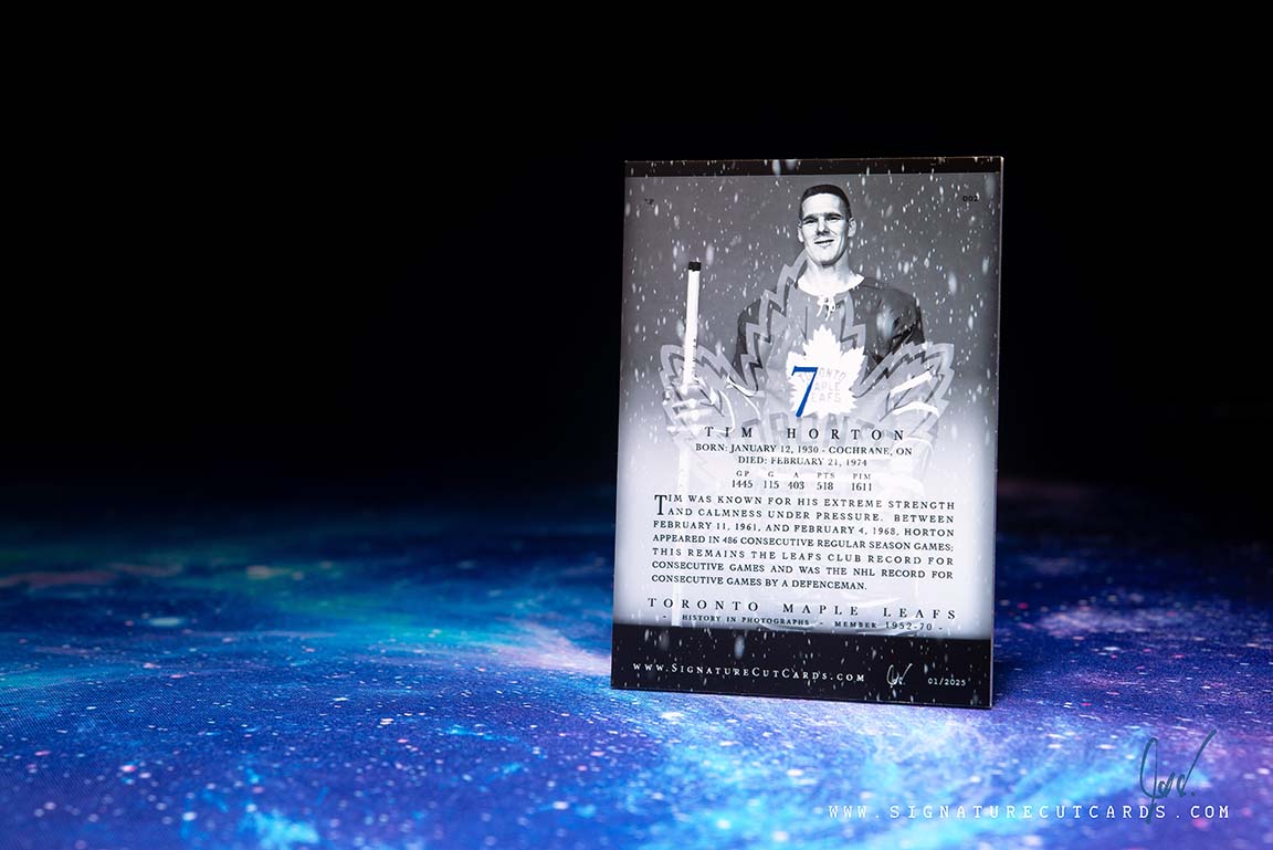 Tim Horton Toronto Maple Leafs History in Photographs Signature Cut Card