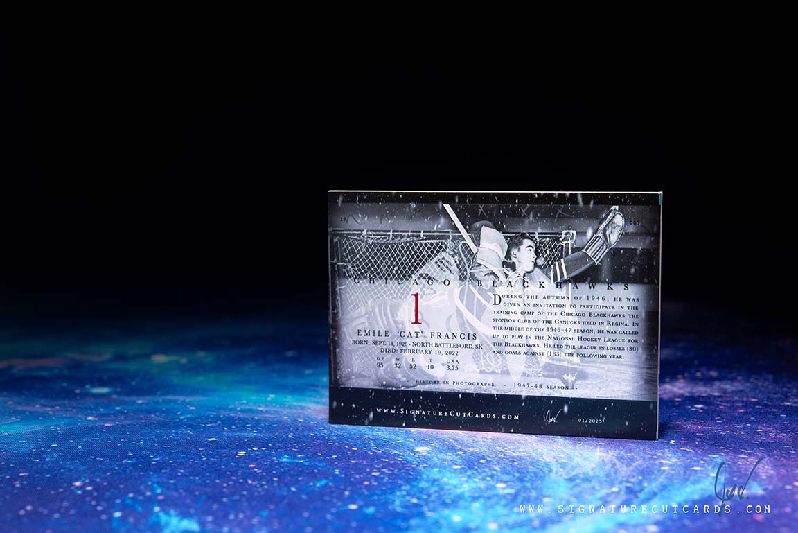 Emile "Cat" Francis New York Rangers History in Photographs Signature Cut Card