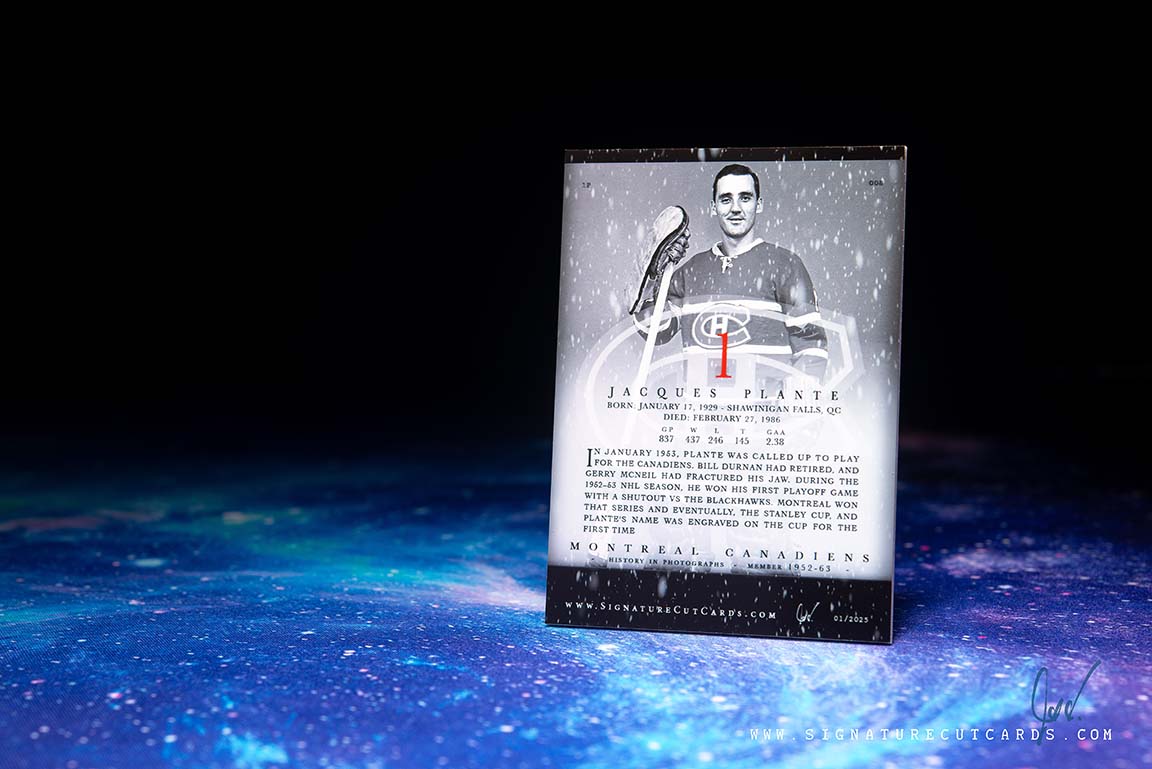 Jacques Plante Montreal Canadiens History in Photographs Signature Cut Card