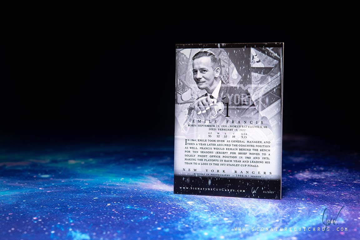 Emile Francis New York Rangers History in Photographs Signature Cut Card