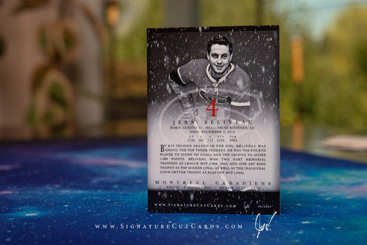 Jean Beliveau Montreal Canadiens Signature Cut Card Back