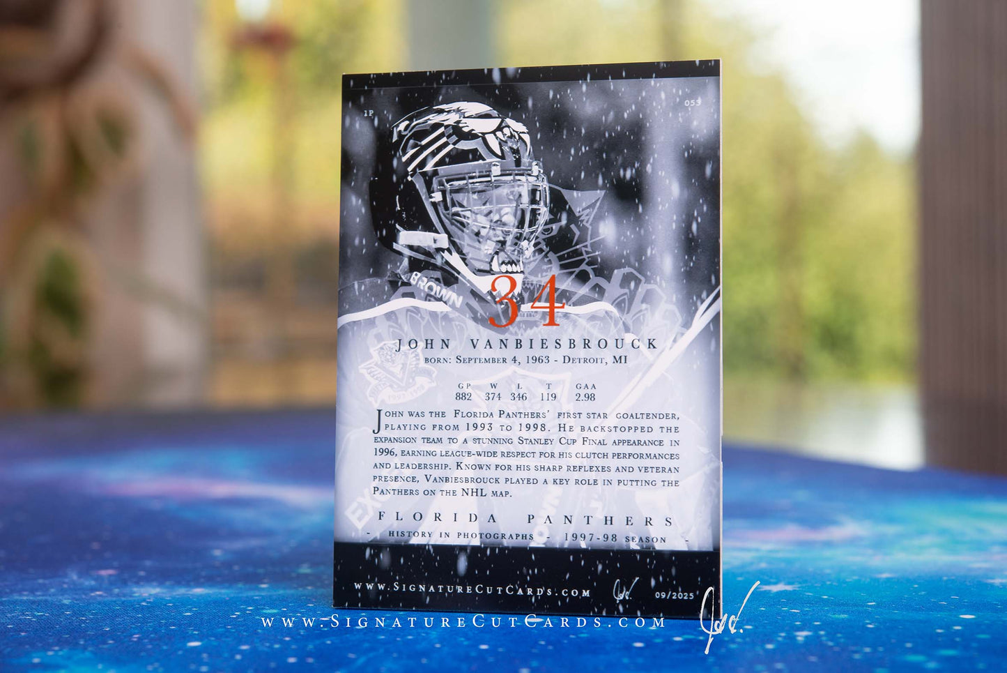 John Vanbiesbrouck Florida Panthers History in Photographs Signature Cut Card