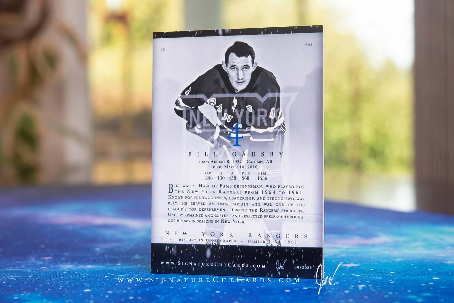 Bill Gadsby New York Rangers History in Photographs Signature Cut Card