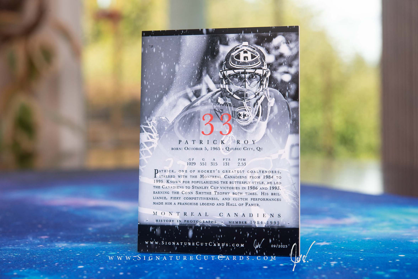 Patrick Roy Montreal Canadiens History in Photographs Signature Cut Card