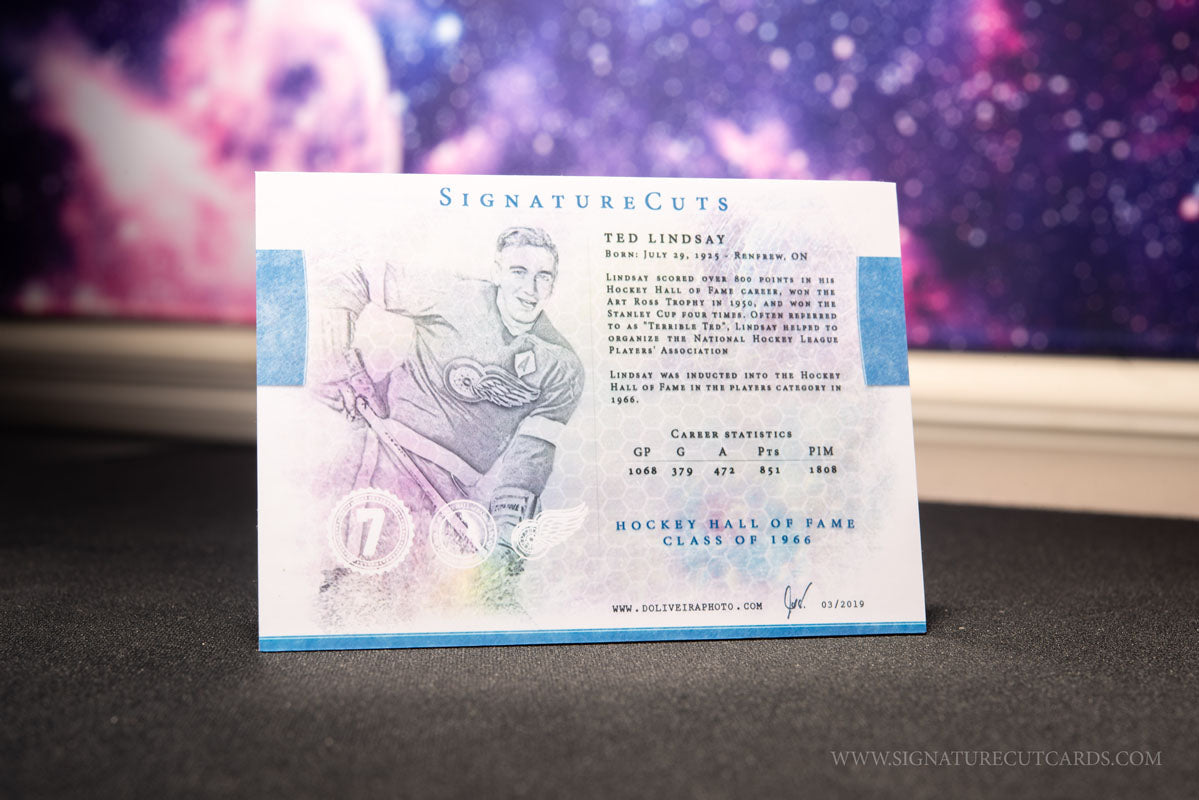 Ted Lindsay Detroit Red Wings HHOF Class of. Signature Cut Card