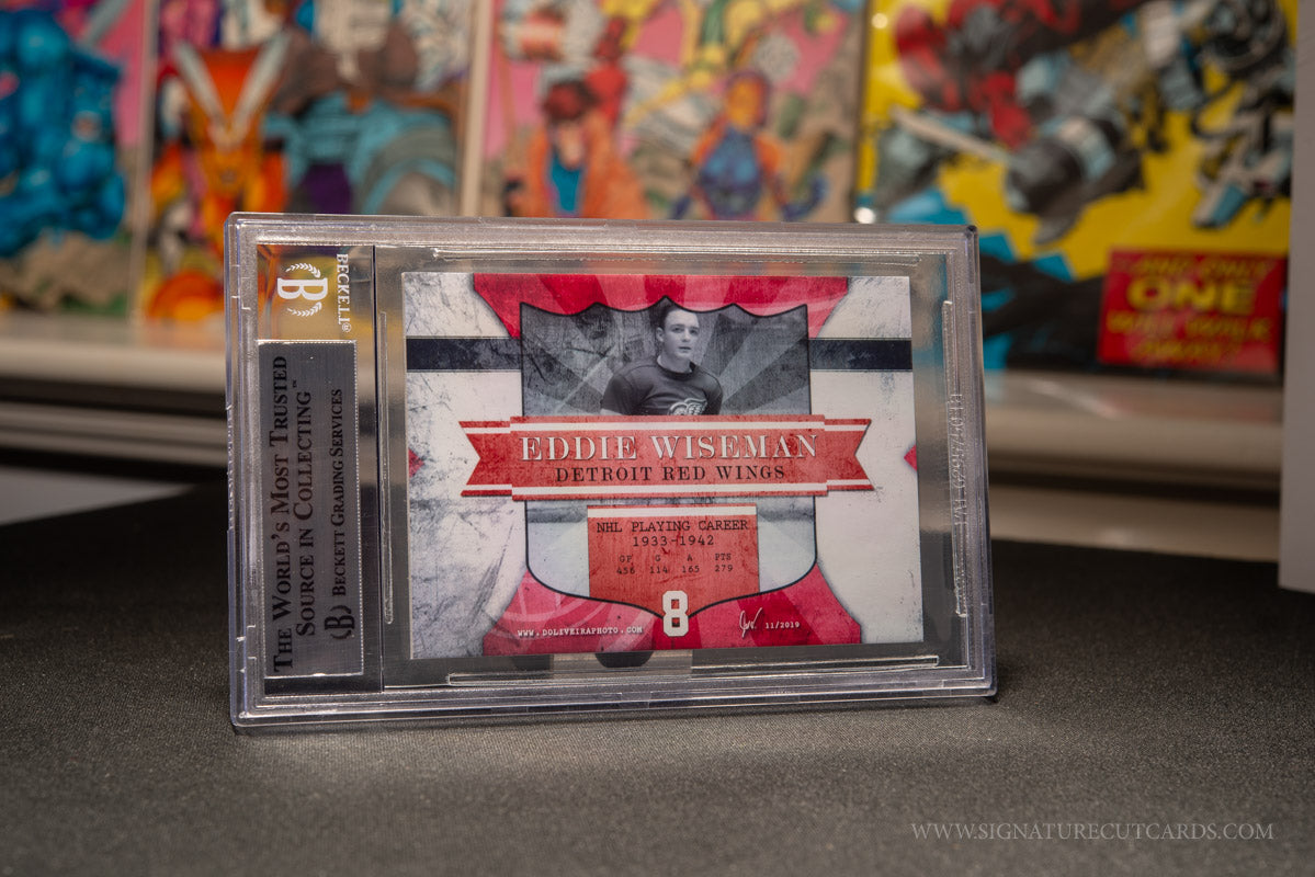 Eddie Wiseman Detroit Red Wings Vintage Signature Cut Card Slabbed by Beckett