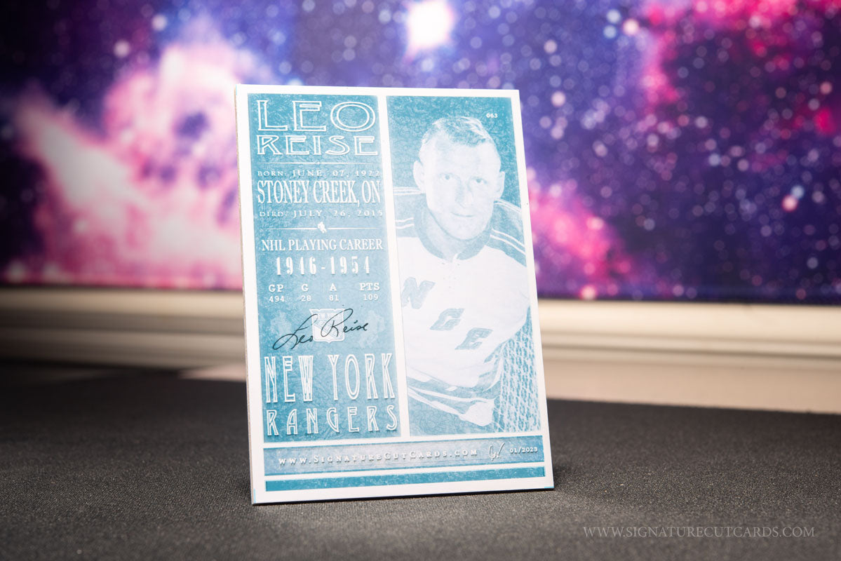 Leo Reise New York Rangers Signature Cut Card Back