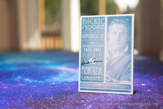 Dickie Moore Montreal Canadiens Signature Cut Card Back