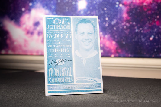 Tom Johnson Montreal Canadiens Signature Cut Card Back