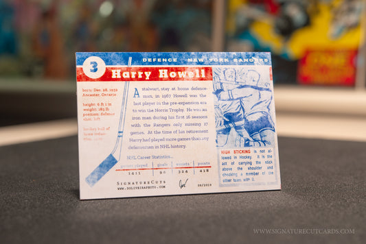 Harry Howell New York Rangers Signature Cut Card Back
