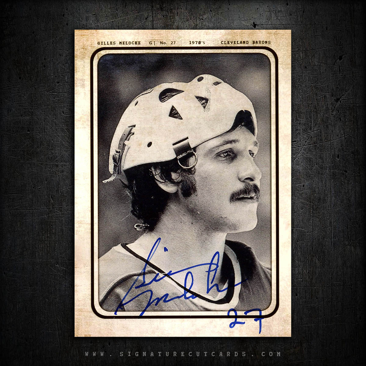 Gilles Meloche Cleveland Barons AP Wirephoto Authentic Hand Signed Card
