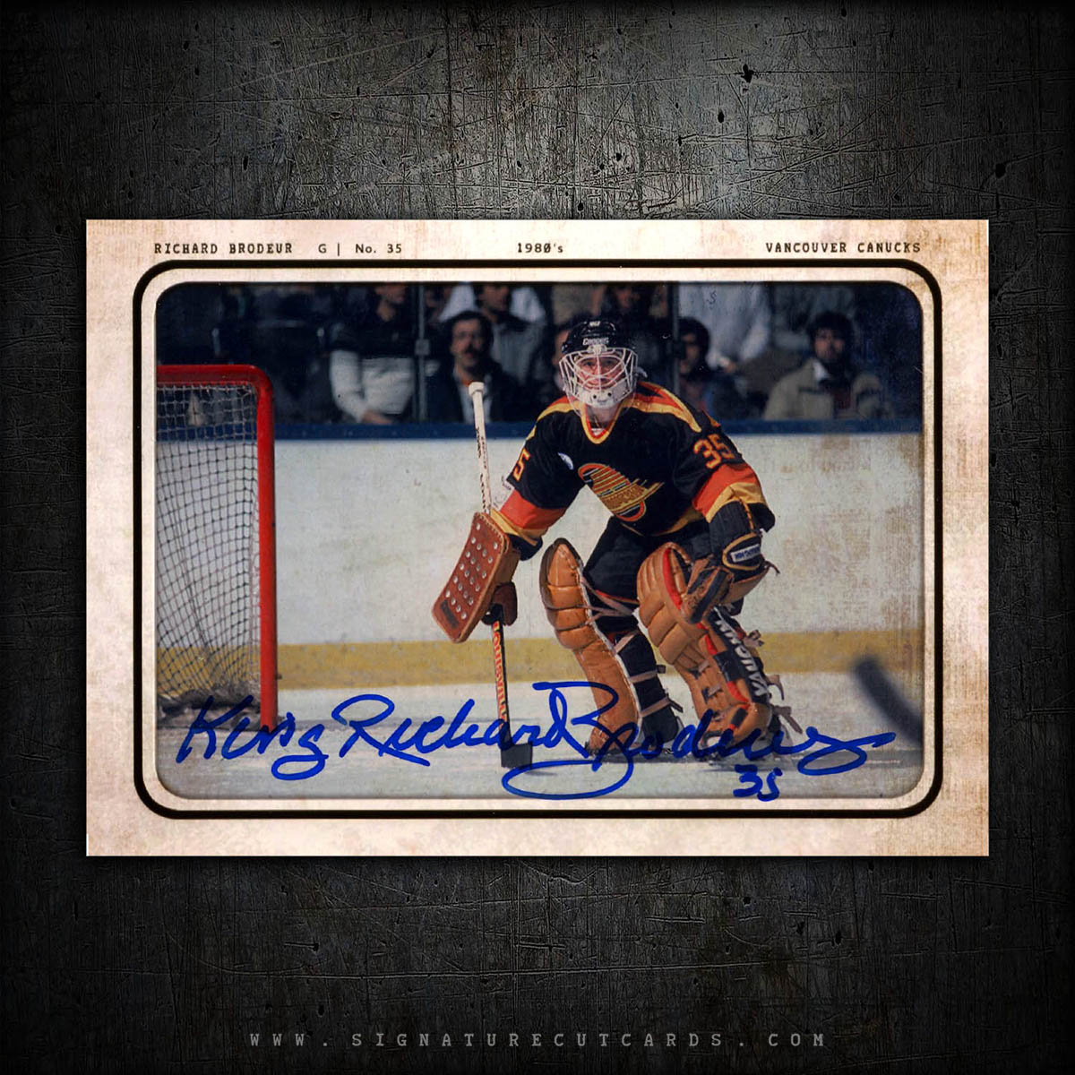 King Richard Brodeur Vancouver Canucks AP Wirephoto Authentic Hand Signed Card