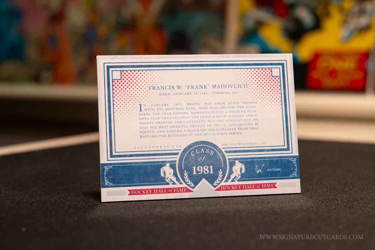 Frank Mahovlich Montreal Canadiens Signature Cut Card Back