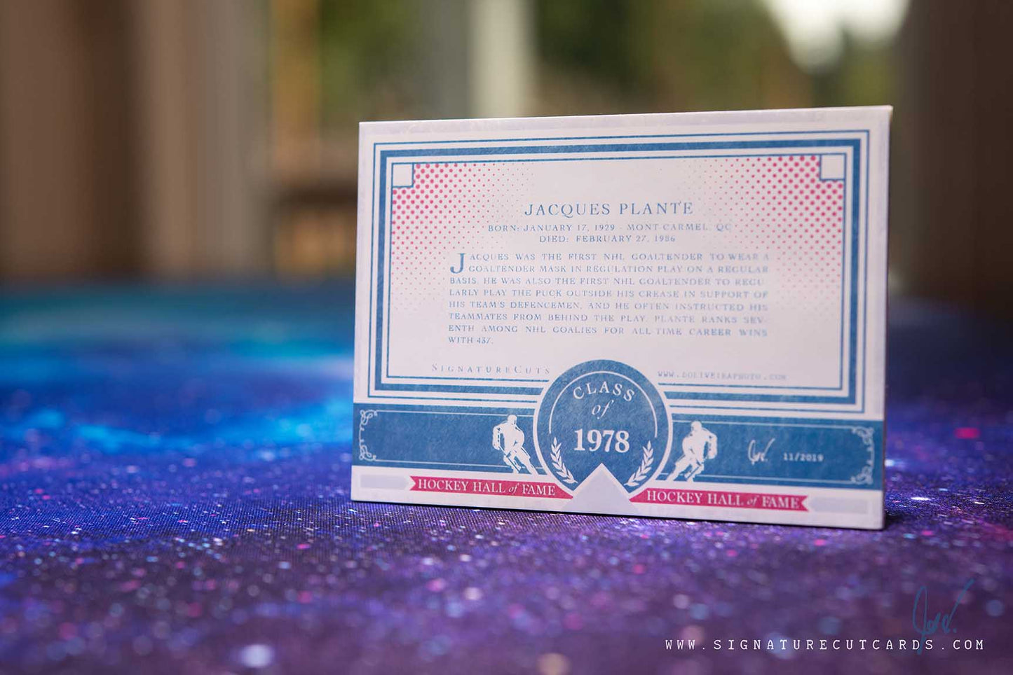 Jacques Plante Montreal Canadiens HHOF Class of Signature Cut Card