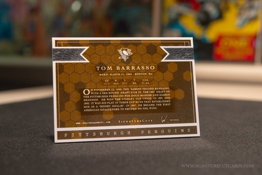 Tom Barrasso Pittsburgh Penguins Signature Cut Card Back