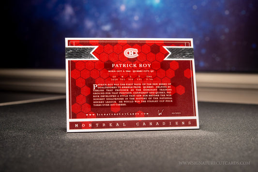 Patrick Roy Montreal Canadiens Signature Cut Card Back