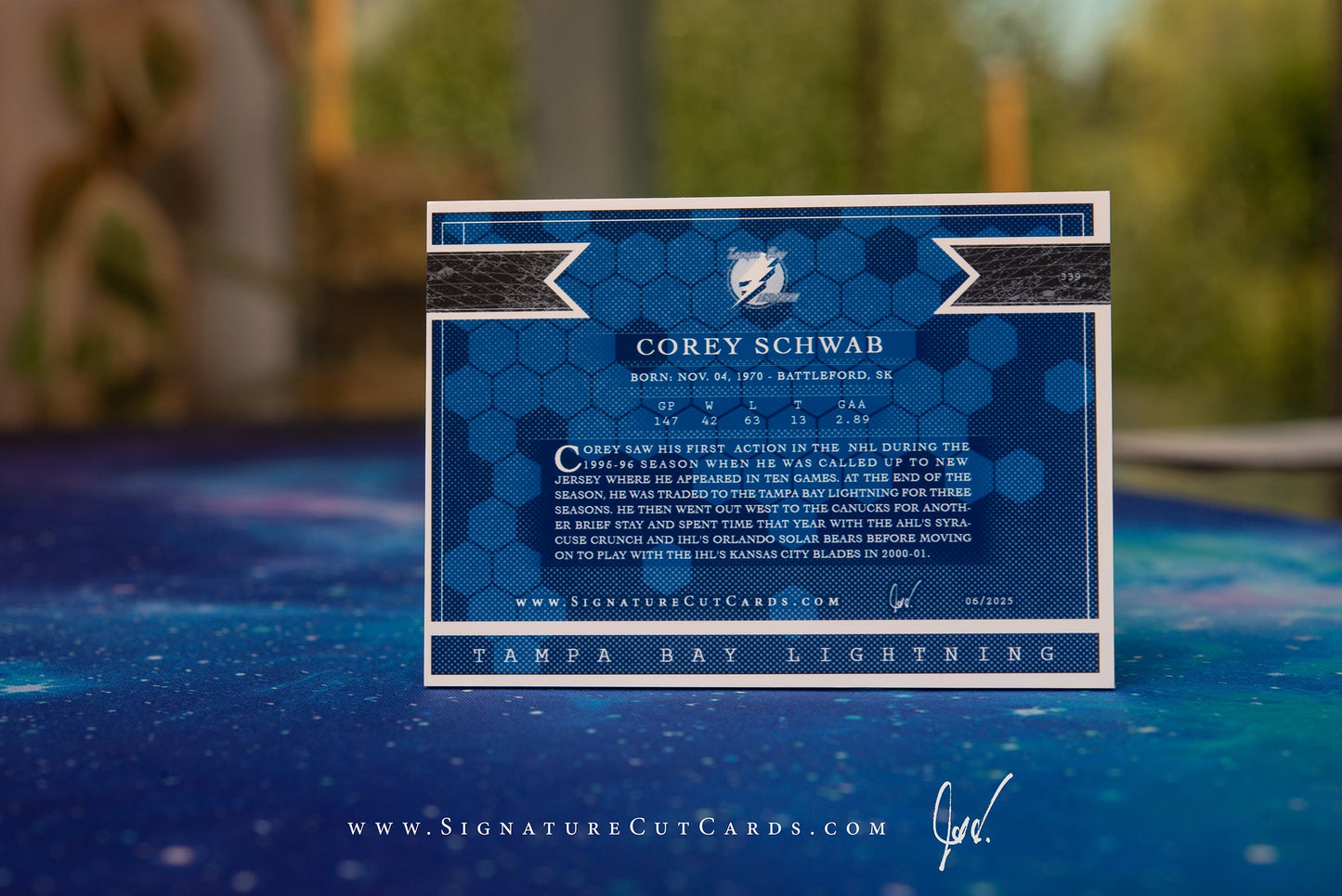 Cory Schwab Tampa Bay Lightning Expansion Era Signature Cut Card