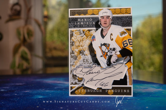 Mario Lemieux Pittsburgh Penguins Expansion Era Signature Cut Card *Large
