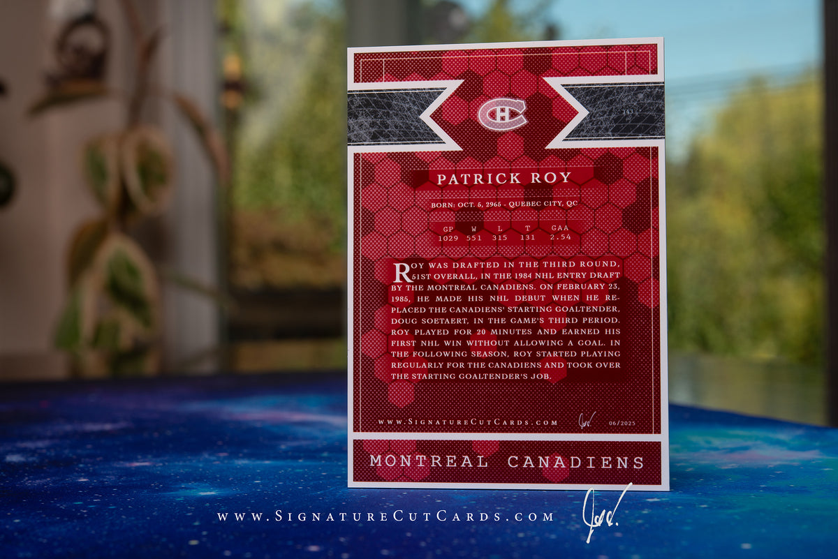 Patrick Roy Montreal Canadiens Signature Cut Card Back