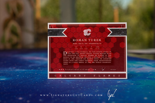 Roman Turek Calgary Flames Signature Cut Card Back
