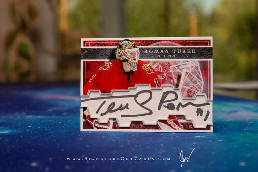 Roman Turek Calgary Flames Expansion Era Signature Cut Card