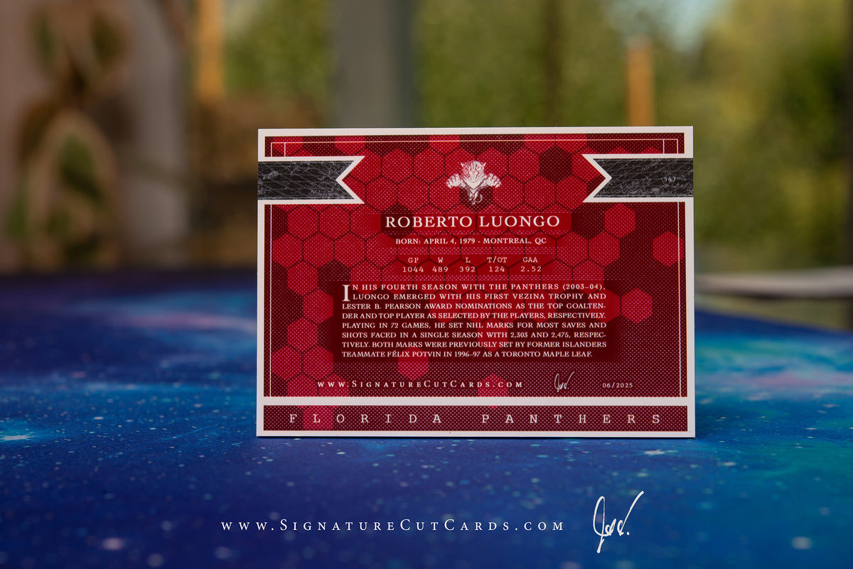 Robert Luongo Florida Panthers Signature Cut Card Back