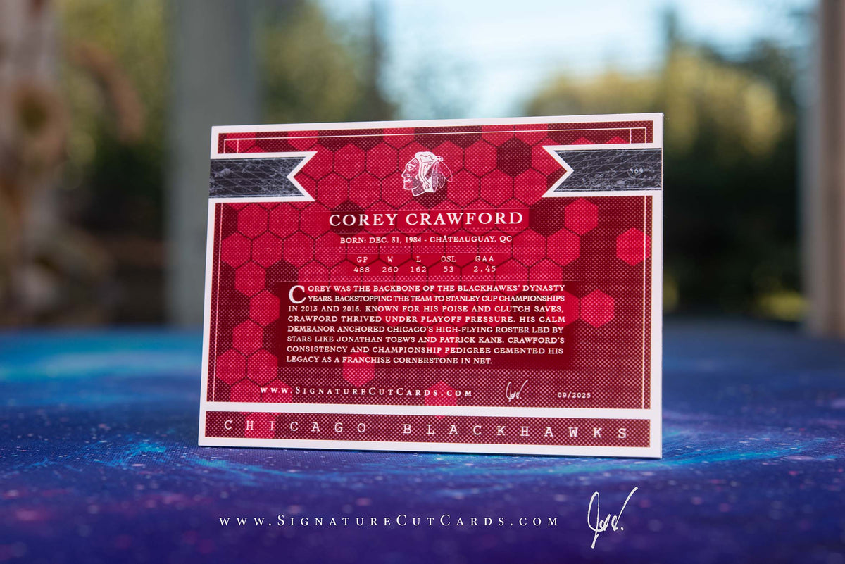 Corey Crawford Chicago Blackhawks Signature Cut Card Back
