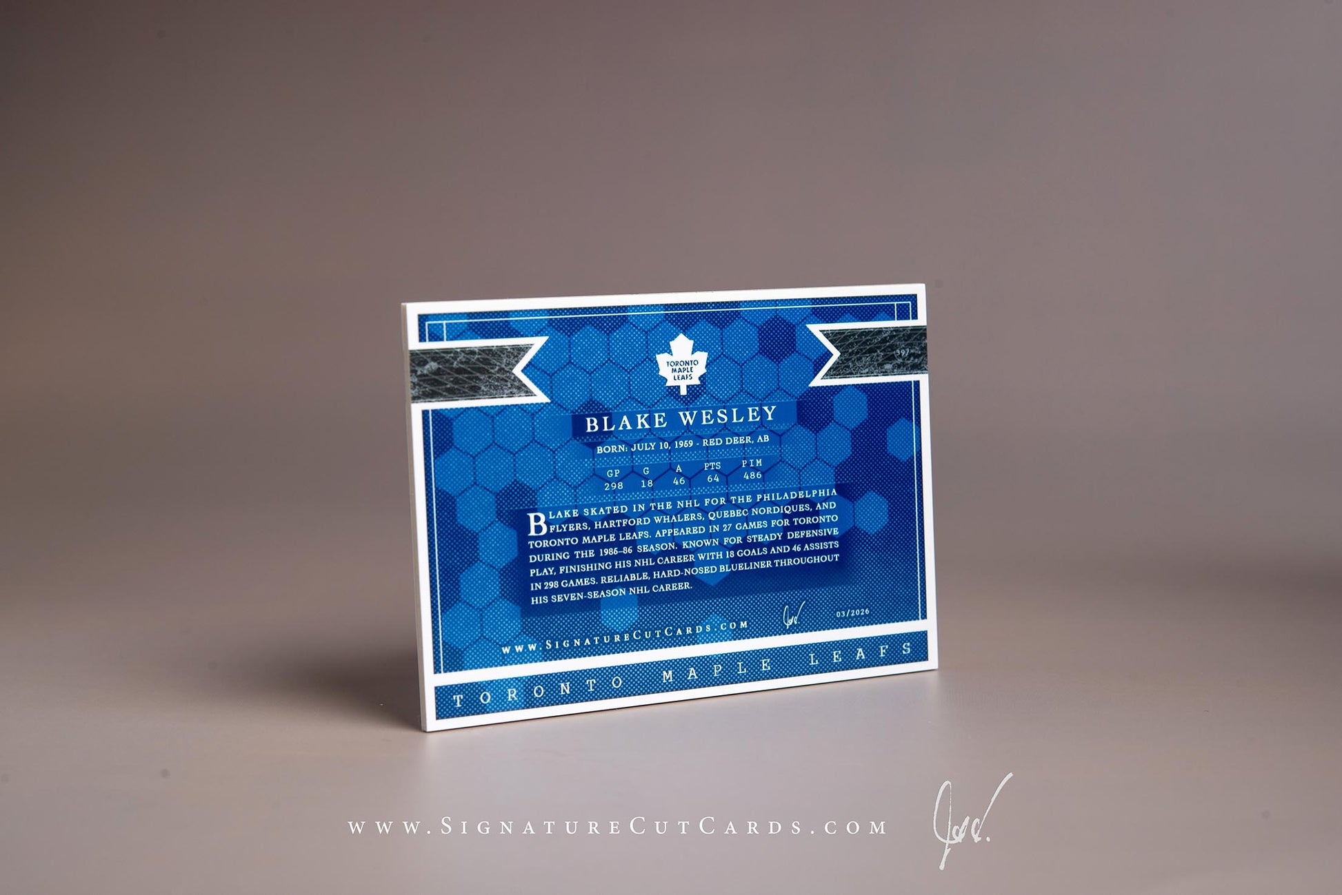 Blake Wesley Toronto Maple Leafs Signature Cut Card Back