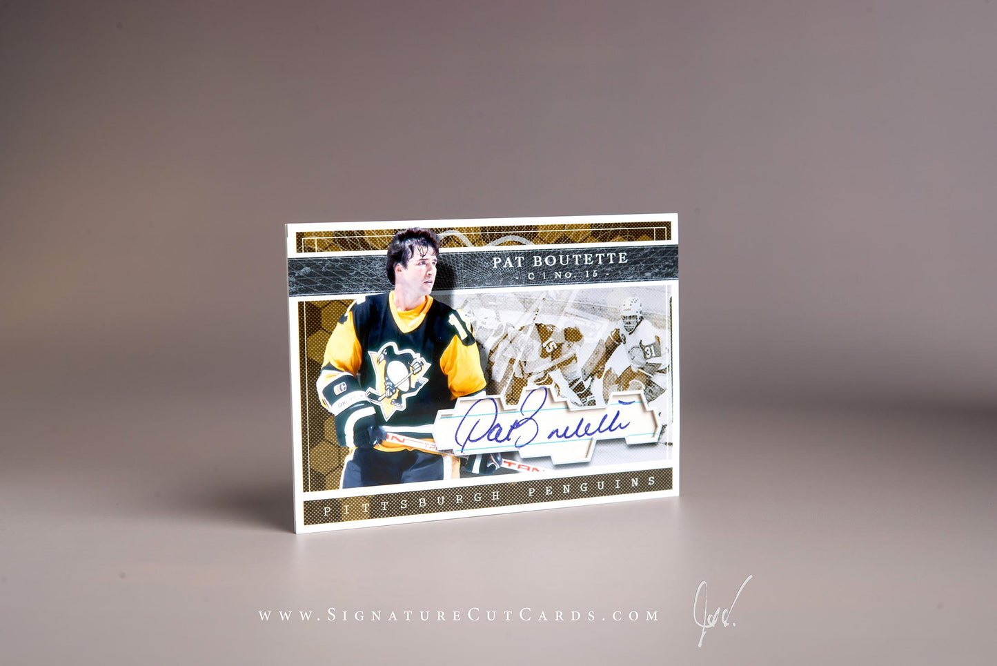 Pat Boutette Pittsburgh Penguins Signature Cut Card Autograph