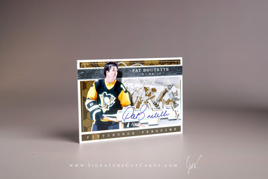 Pat Boutette Pittsburgh Penguins Signature Cut Card Autograph