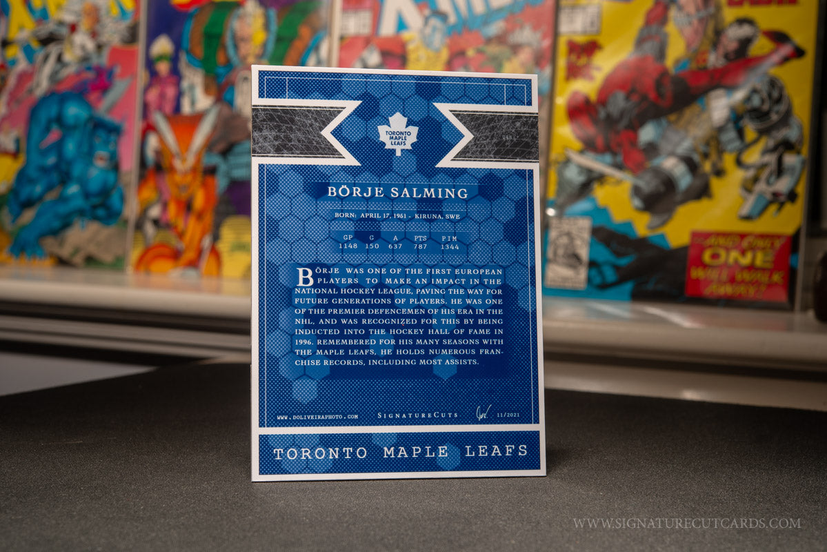 Borje Salming Toronto Maple Leafs Signature Cut Card Back
