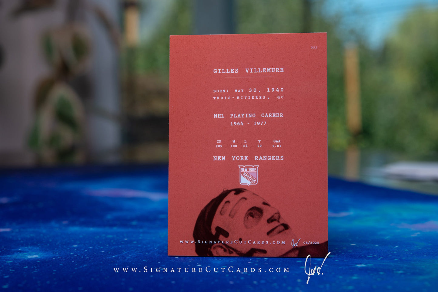 Gilles Villemure New York Rangers Expansion Era Signature Cut Card