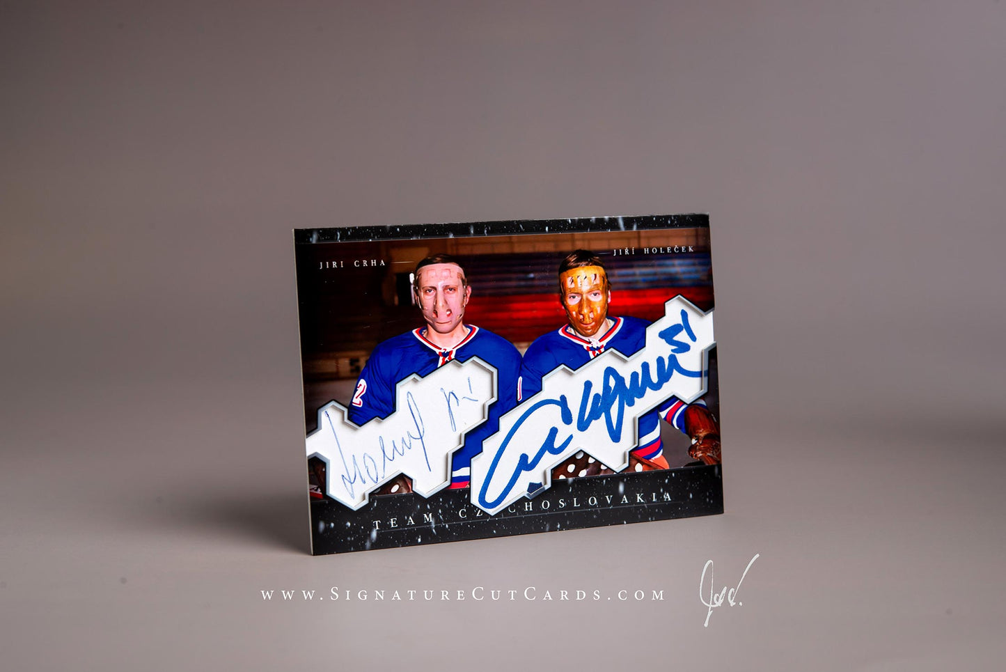 Jiri Crha & Jiri Holecek Team Czechoslavakia History in Photographs Signature Cut Card Autograph
