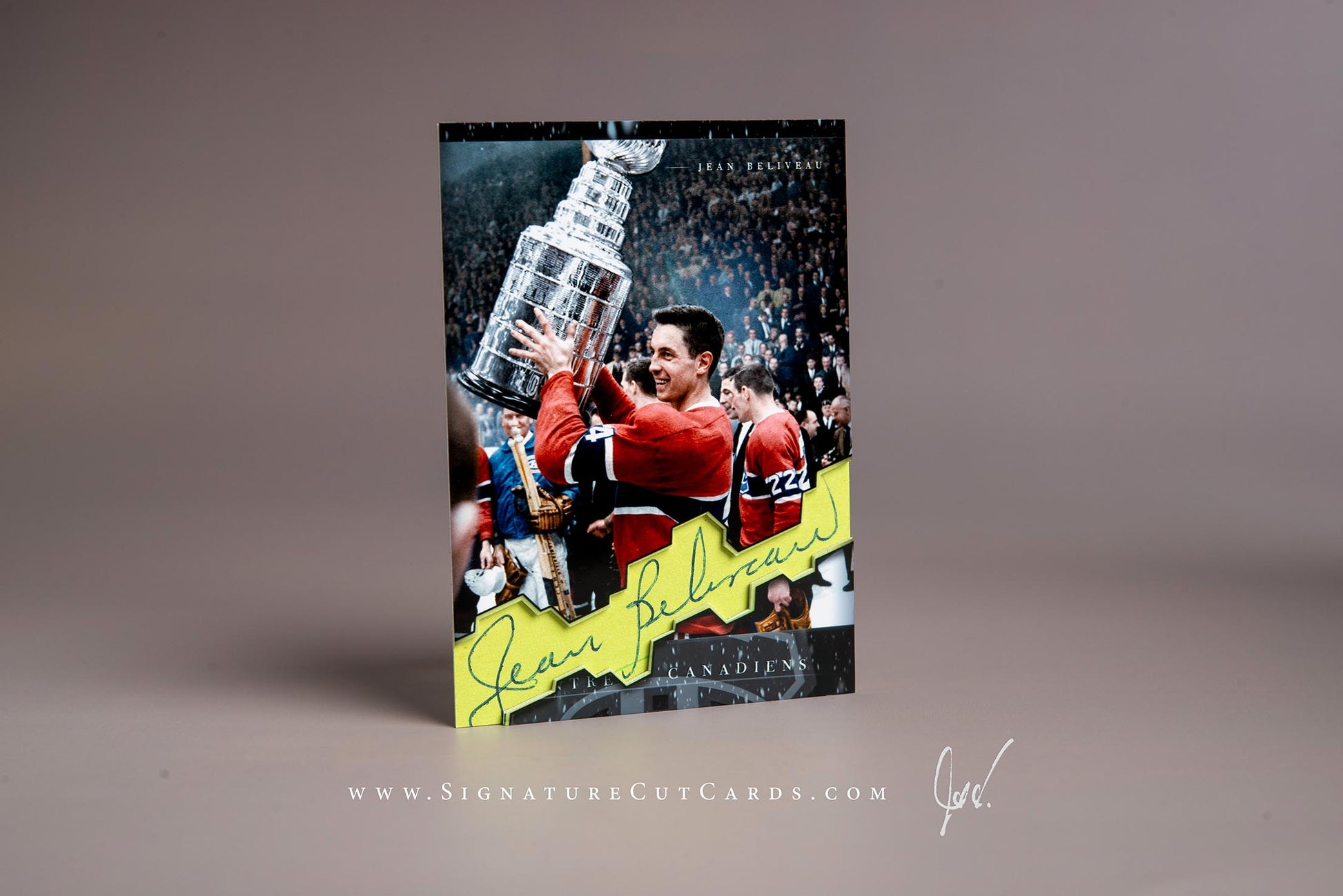 Jean Beliveau Montreal Canadiens History in Photographs Signature Cut Card Autograph