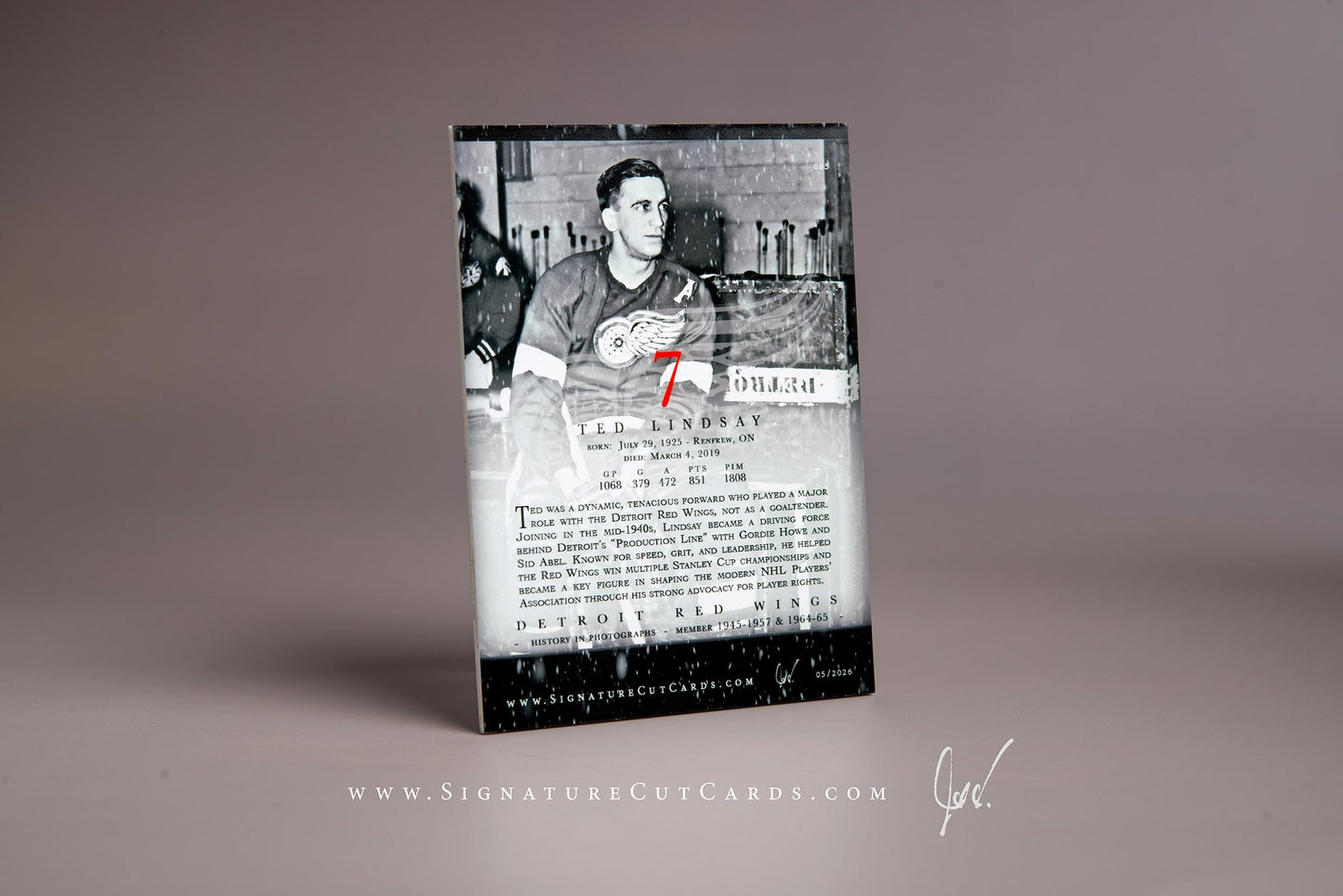 Ted Lindsay Detroit Red Wings History in Photographs Signature Cut Card Back