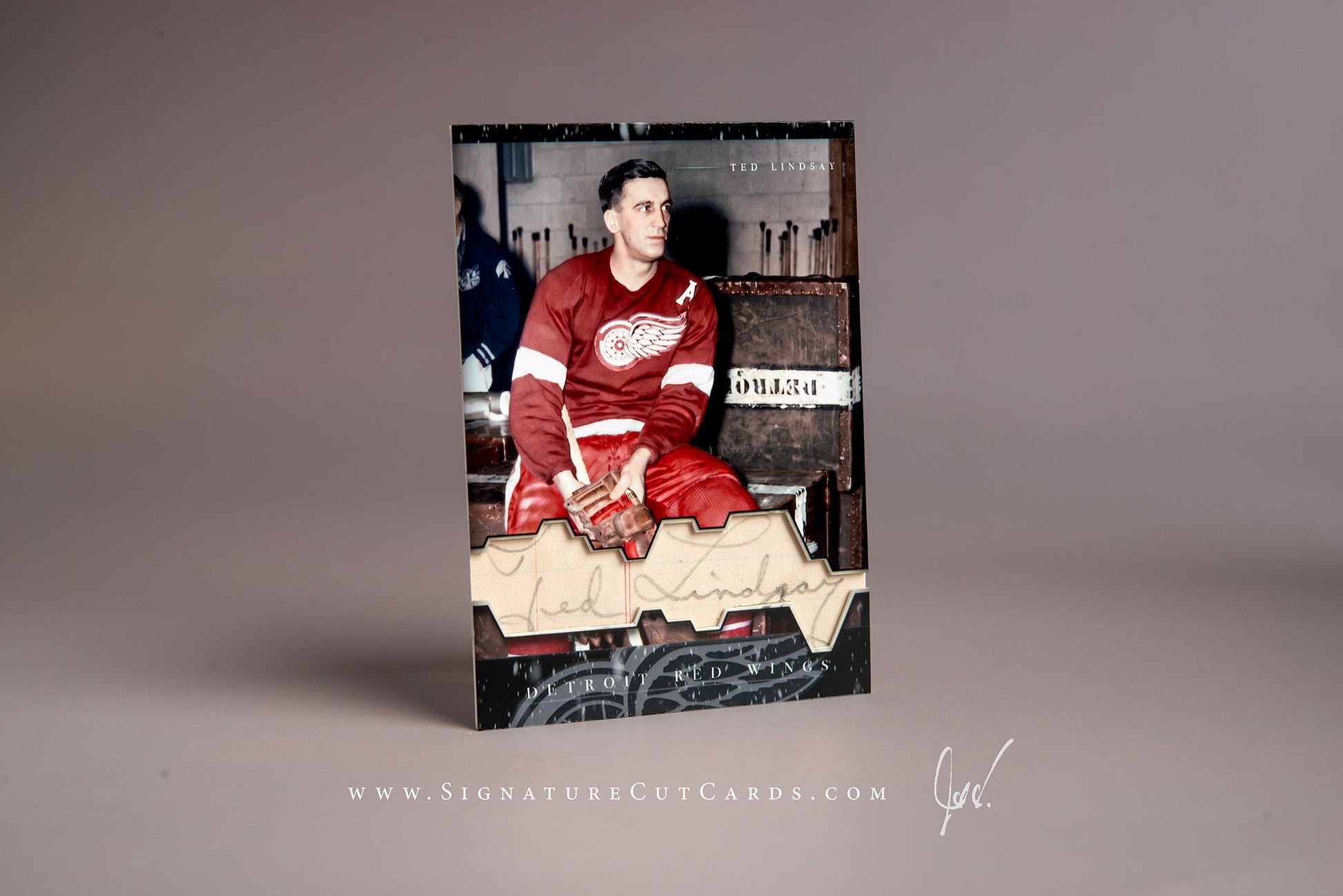 Ted Lindsay Detroit Red Wings History in Photographs Signature Cut Card Autograph