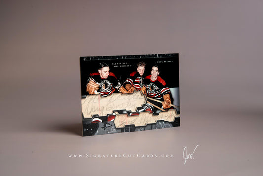 Max & Doug Bentley and Bill Mosienko Chicago Blackhawks History in Photographs Signature Cut Card Autograph