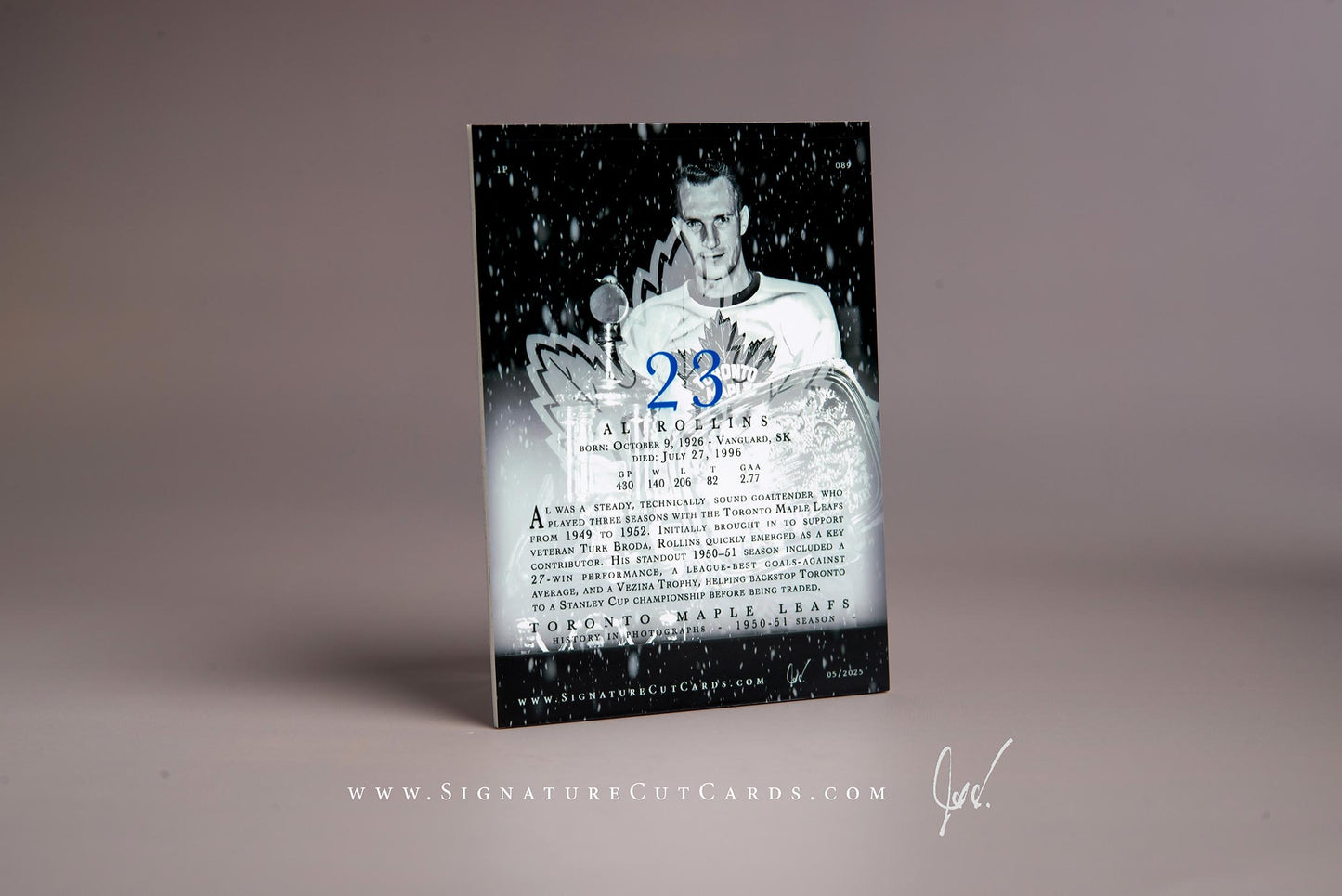 Al Rollins Toronto Maple Leafs History in Photographs Signature Cut Card Back