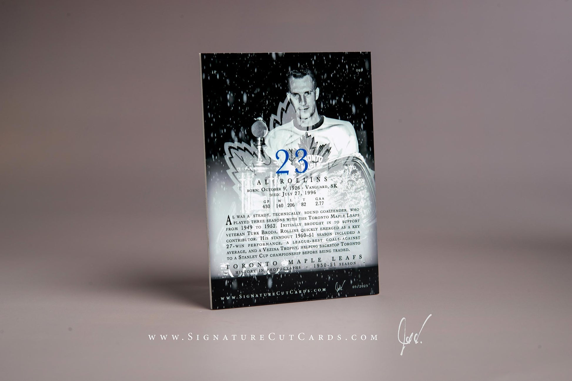 Al Rollins Toronto Maple Leafs History in Photographs Signature Cut Card Back