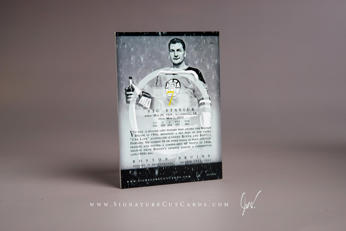 Vic Stasiuk Boston Sabres History in Photographs Signature Cut Card Back