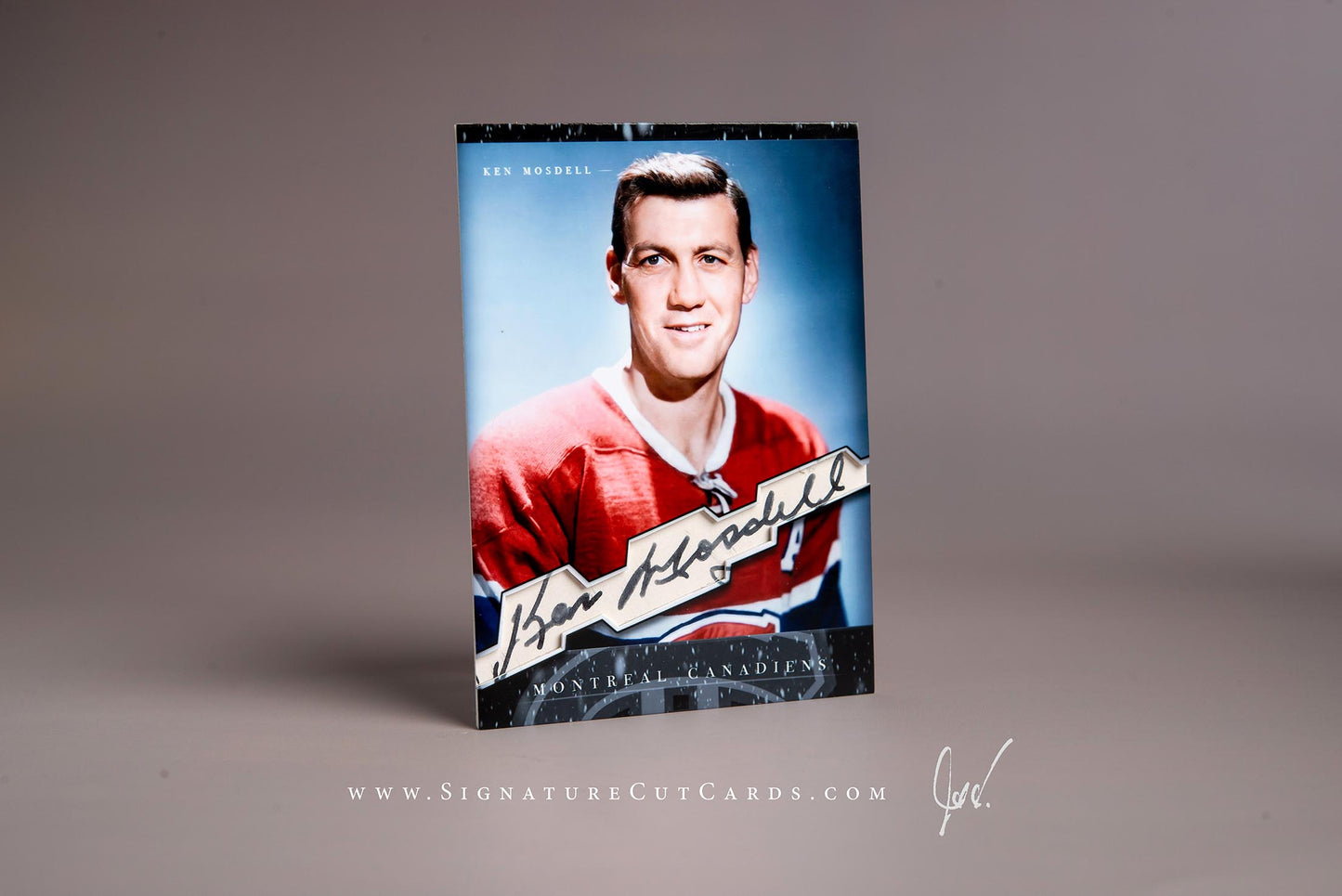 Ken Mosdell Montreal Canadiens History in Photographs Signature Cut Card Autograph